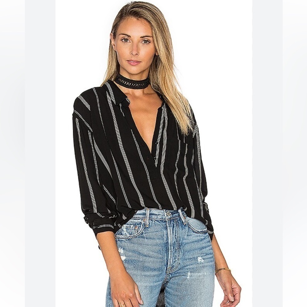 Rails Revolve Elle Black Mocha stripe pullover shirt size S
